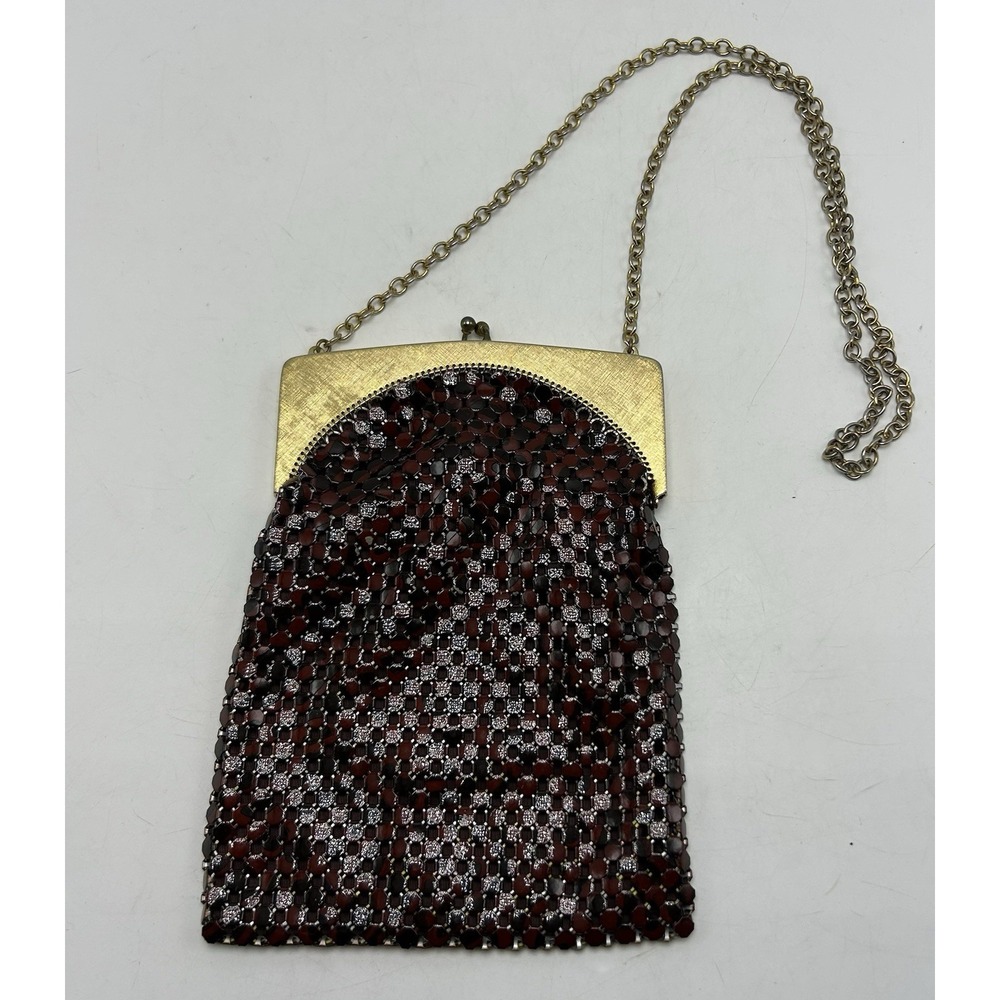 Vintage Whiting & Davis Enameled Mesh Hand Bag Purse Red Black Kiss Lock Event
